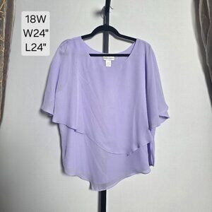 Draper's & Damon's Blouse Plus Size 18W Lilac Purple Chiffon Layered Asymmetrica